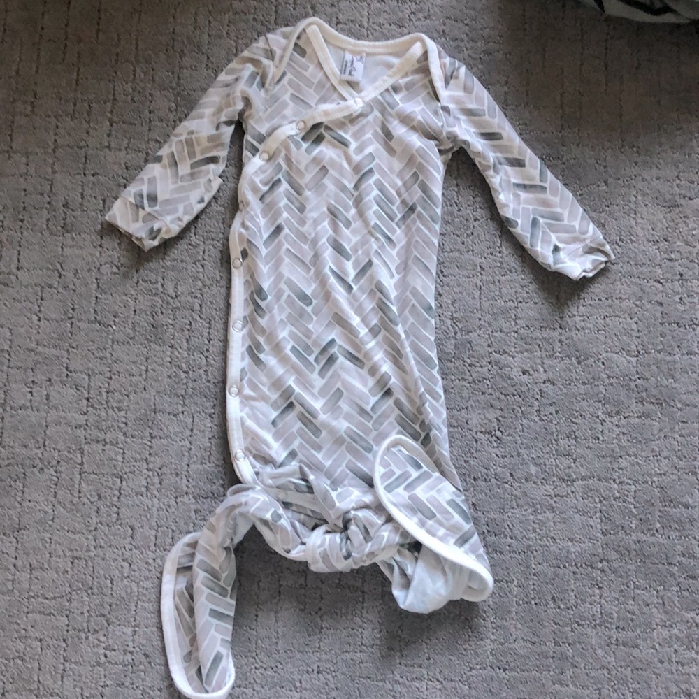 Copper Pearl Knotted Gown sz Newborn. Grey Herringbone.